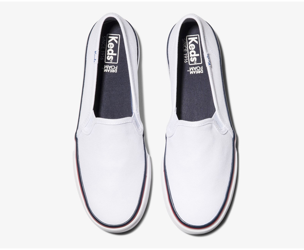 Slip Ons Keds Femme Blanche - Washable Double Decker Varsity - 145-PRDTWI